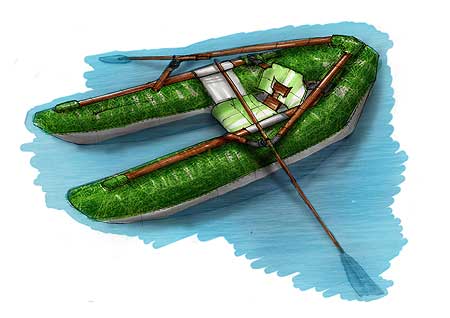 Gordon Robinson's sketch of a fly-fishing boat which he says addresses issues of size, accessibility and portability of other models currently on the marke