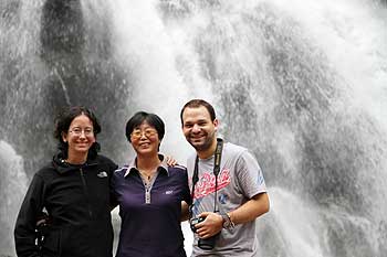 Massey researchers Brigitte Kreigenhofer, Dr Weihong Ji  and Jonathan Cope in the Qinling Mountains.