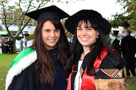 Nicole Hammond, who graduated with a Bachelor of Agriscience, and sister Kirsty Hammond,  who was awarded a PhD at this morning's graduation ceremony.