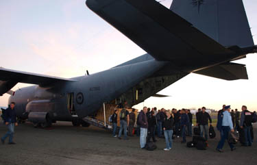 Defense Force Hercules brings over 90 staff into Nelson for Operation Explorer early this morning.