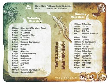 Kaikoura Roots Festival 2012 program