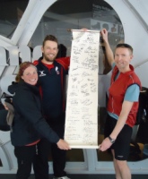 Tom and Jodie present the 'World in Union' scroll to the NZ Rugby Museum in Palmerston North