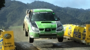 Ben Jagger flying over the Hella Bridge at Rally Whangarei earlier this year