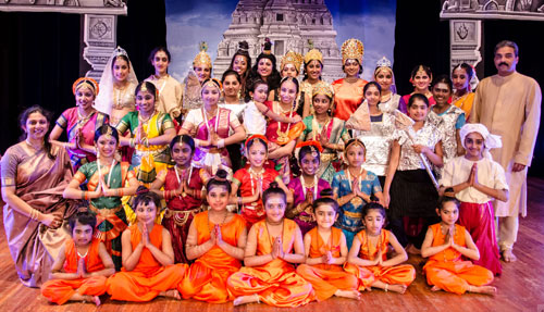 Prabha Ravi with some of her younger students after a performance last September. Students must reach professional standards to graduate.