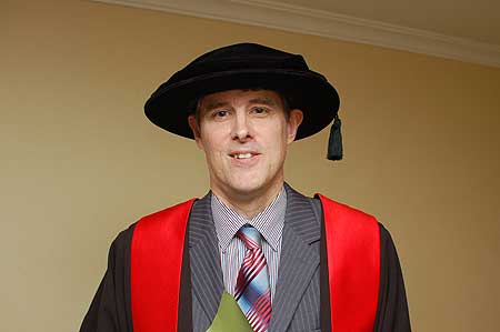  Dr David Smith, after his fifth Massey University graduation ceremony on Monday afternoon, where he received his doctoral degree.  
