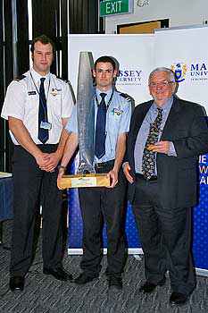 Ben Rae holding the impressive Award for Outstanding  Airmanship, with student Sam Henderson and  Gordon Edwards from Skywards.