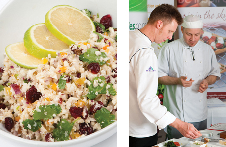 The Great New Zealand Vegetable Dish - From left to right: Sarah Stoney's winning recipe Cauliflower rice and lime confetti salad | Chefs Mark Wylie & Jeremy Schmid 